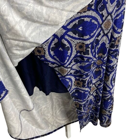 Maeve Anthropologie Cyprus XL Wrap Skirt Blue Motif Boho African Graphic Fits 1X - Picture 15 of 16
